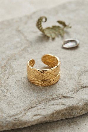 hediyelik Bohem Tüy Motifli Kalın Ayarlanabilir Gold Renk Yüzük