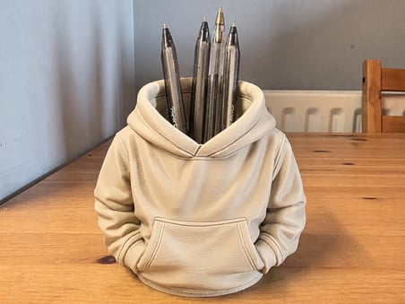 hediyelik 3D Baskı Kapüşonlu Sweatshirt Kalemlik - Masaüstü Organizer-Bej