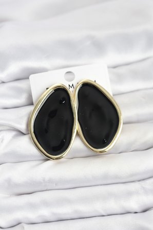 hediyelik Pirinç Siyah Mineli Damla Model Vintage Plaka Kadın Küpe