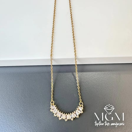 hediyelik Zirkon Taşlı Zincir Çelik Uç Kısmı Pirinç Kolyeler 40 + 5 Cm Uzatma Payı - Kl0160