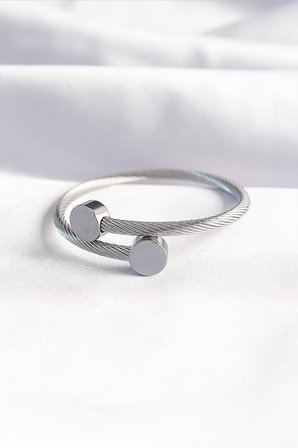 hediyelik 316L Çelik Gümüş Renk Oval Aksesuarlı Burgu Model Bileklik ve Yüzük Kombini