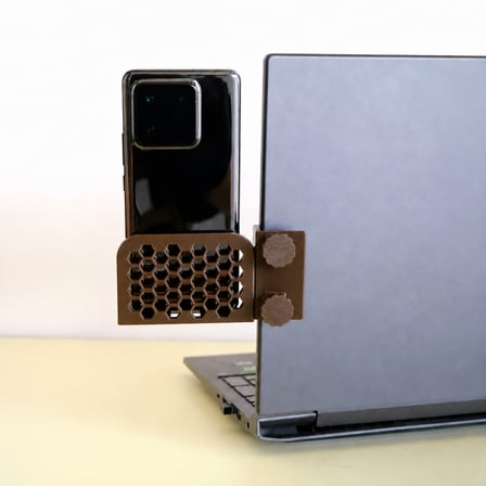 hediyelik 3D Baskı Monitor Telefon Tutucu - Petek Desenli Laptop Kenar Telefon Tutucu-Kahverengi