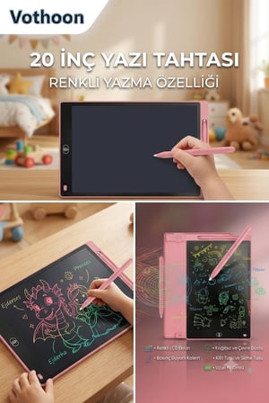 hediyelik 20 Inc Renkli Lcd Grafik Dijital Kalemli Çizim Tableti Yazı Tahta Not Yazma Eğitim Tableti Pembe