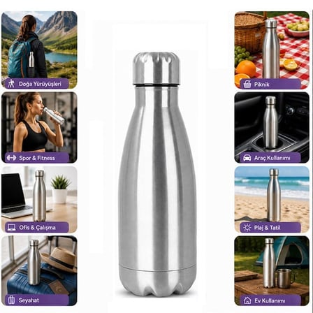 Hediyelik Sn-25713 Şişe Tipi 500 Ml. Paslanmaz Çelik Termos