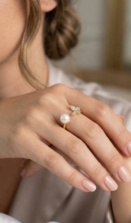 hediyelik Kelebek İncili Model Gold Renk Zirkon Taşlı Kadın Yüzük