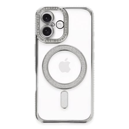 hediyelik Apple iPhone 16 Plus Kılıf Joke Simli Magneticsafe Kılıf - Gümüş