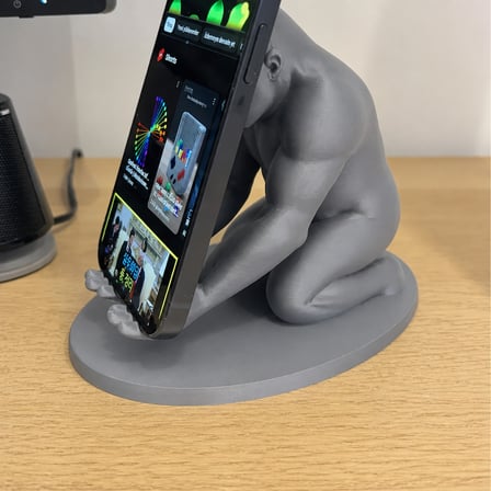 hediyelik 3D Baskı Goril Telefon Tutucu - Kaslı Goril Masaüstü Telefon Standı-Gri