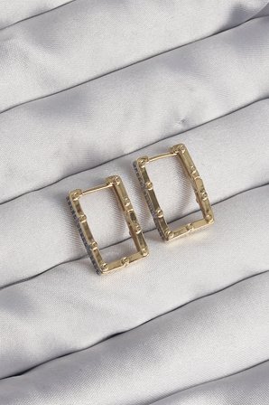 hediyelik Pirinç Gold Renk Zirkon Taşlı Dikdörtgen Model Seranay Küpe