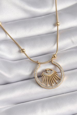 hediyelik 316L Çelik Gold Renk Zirkon Taşlı Göz Model Kadın Kolye