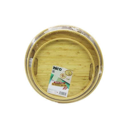 hediyelik Yuvarlak - 3 Boy Bambu Ahşap Tepsi Seti 30--35--38CM