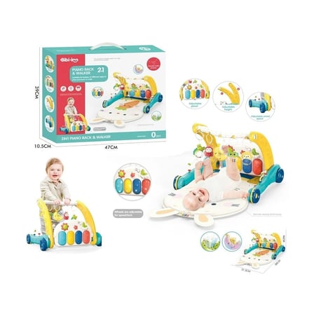hediyelik BIB6015 -Vardem Piyanolu 2 in 1 Bebek Yürüteci ve Tavşan Desenli Mavi Oyun Halısı