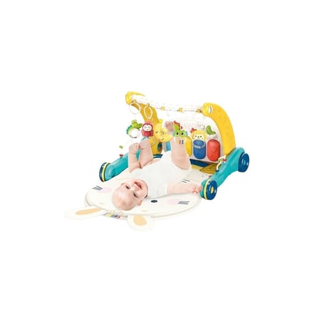 hediyelik BIB6015 -Vardem Piyanolu 2 in 1 Bebek Yürüteci ve Tavşan Desenli Mavi Oyun Halısı
