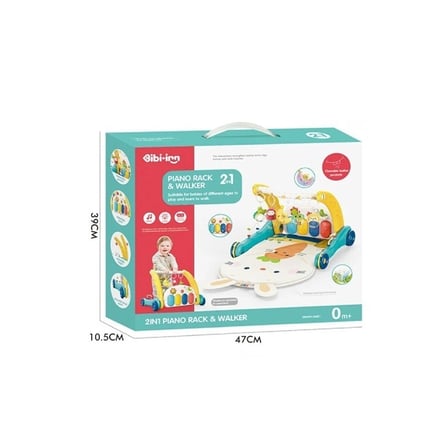 hediyelik BIB6015 -Vardem Piyanolu 2 in 1 Bebek Yürüteci ve Tavşan Desenli Mavi Oyun Halısı