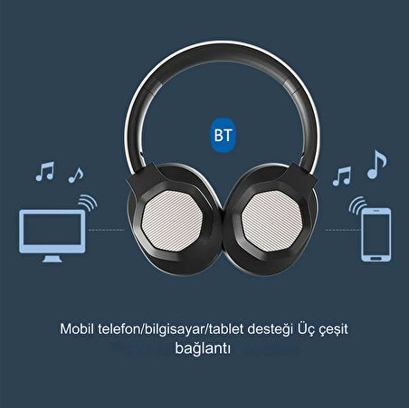 Kulaklık Bluetooth Kablosuz Hifi Stereo Kulaklık Güçlü Bas HD Ses Efekti Kulaküstü Kulaklık