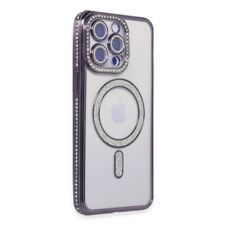 Apple İphone 15 Pro Kılıf Joke Simli Magneticsafe Kılıf - Derin Mor