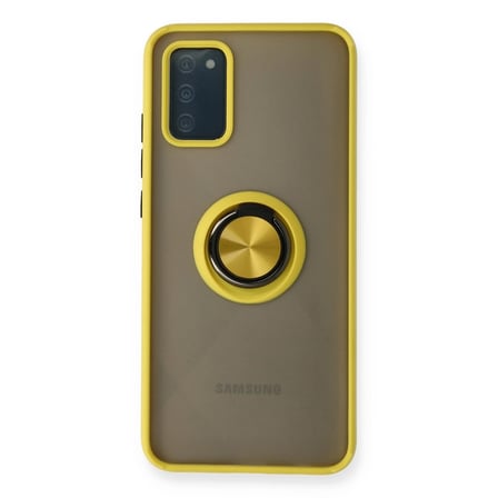 Samsung Galaxy A02s Kılıf Montreal Yüzüklü Silikon Kapak - Sarı