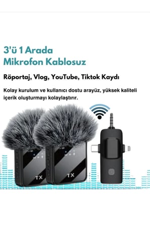 F11 Yüksek Kalite Profesyonel 3 In 1 Kablosuz Taşınabilir Yaka Mikrofonu Tüylü