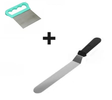 2li Set Hamur Şekillendirici Eğik Pasta Spatulası Ve Metal Hamur Kesici Kazıyıcı Spatula
