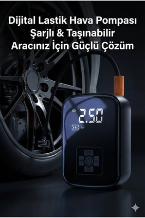 Dijital Şarjlı Araç Lastik Hava Pompası Kompresör Taşınabilir LED Ekranlı