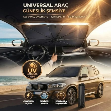 Premium Katlanabilir Araç Ön Cam Güneşliği – Şemsiye Tipi Oto Güneşlik, UV Korumalı Isı Yalıtımlı Ön Cam Gölgelik