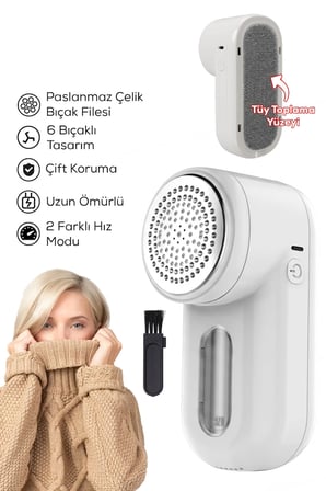 Şarjlı 2 Hızlı 6 Bıçaklı Tüy ve Tiftik Temizleme Makinesi
