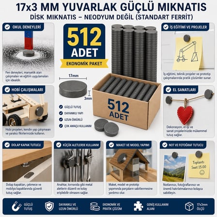 512 Adet Mıknatıs 17x3 Mm Yuvarlak Güçlü Mıknatıs Disk Mıknatıs