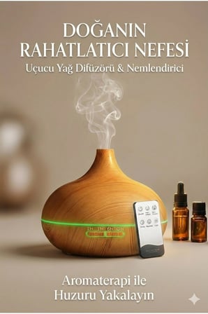 Aroma Difüzör Gece Işığı 7 Led Nemlendirici Kumandalı 550 ml Buhar Makinesi