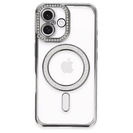 Apple İphone 16 Plus Kılıf Joke Simli Magneticsafe Kılıf - Gri