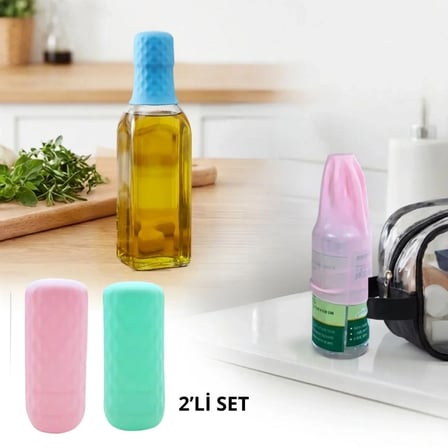 2 Adet Silikon Şişe Kapağı – Seyahat Tipi Sızdırmaz Elastik Şampuan, Losyon ve Parfüm Şişesi Koruyucu