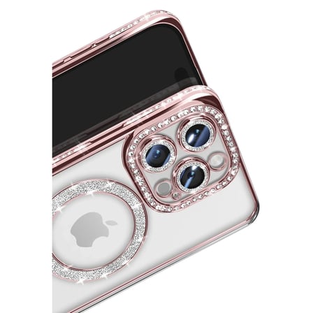 Apple İphone 16 Pro Max Kılıf Joke Simli Magneticsafe Kılıf - Pembe