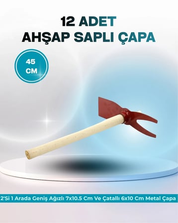 2'Si 1 Arada Geniş Ağızlı 7x10.5 Cm Ve Çatallı 6x10 Cm Metal Çapa Ahşap Saplı 45 Cm IEGN62I