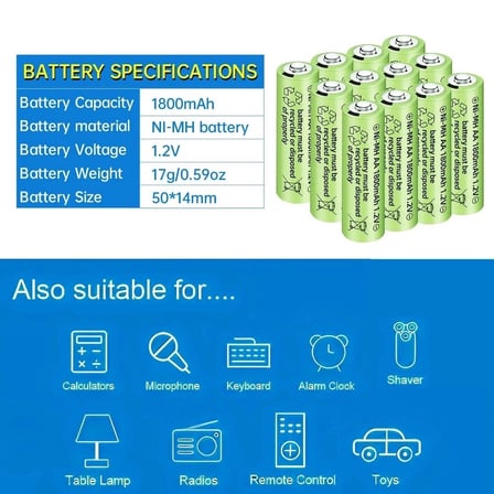1800 Mah 1.2v Aa Ni-mh Şarj Edilebilir Pil 12 Adet