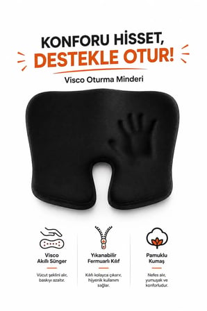 Visco Coccyx Oturma Minderi | Ortopedik Kuyruk Sokumu Minderi | Visco Sünger | 47x41x12 cm
