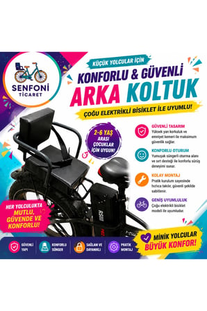 SKYJET Elektrikli Bisiklet Yan Korumalı Çocuk Koltuğu, Emniyet Kemerli Deri Arka Bisiklet Koltuğu, Sele
