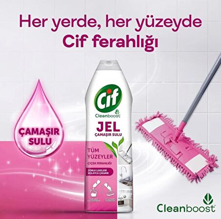 Cif Jel Yüzey Temizleyici Cleanboost Tüm Yüzeyler İçin Leke Çıkarıcı Çamaşır Sulu Çiçek Ferahlığı 750 ML