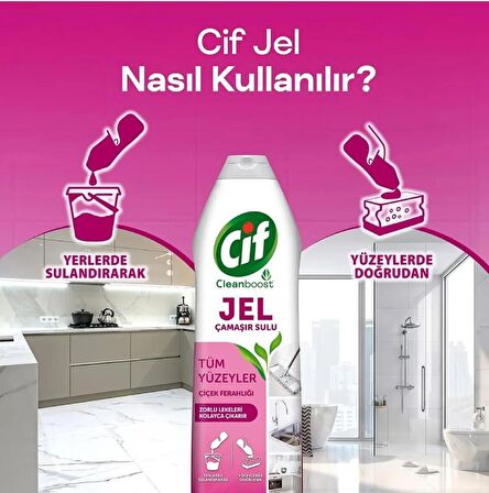 Cif Jel Yüzey Temizleyici Cleanboost Tüm Yüzeyler İçin Leke Çıkarıcı Çamaşır Sulu Çiçek Ferahlığı 750 ML