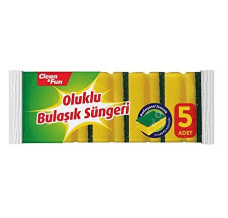 clean & fun Oluklu Bulaşık Süngeri 5'li