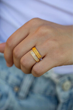 22 Ayar Rengi Yaldızlı Hasır Altın Yüzük