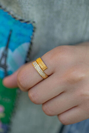 22 Ayar Rengi Yaldızlı Hasır Altın Yüzük