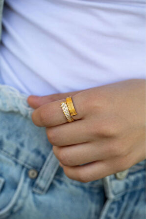 22 Ayar Rengi Yaldızlı Hasır Altın Yüzük