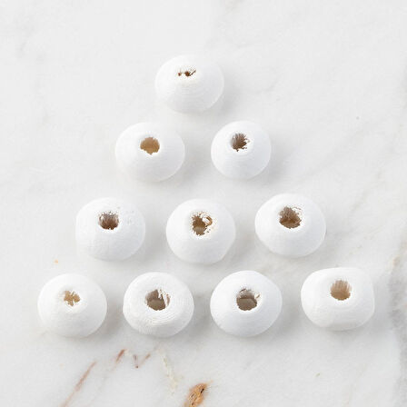 Loren 10 Adet Beyaz Yassı Ahşap Boncuk