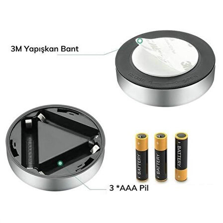 Buffer® Kablosuz Spot Pilli Dokunmatik Led Lamba 3 Ledli Dolap Lambası