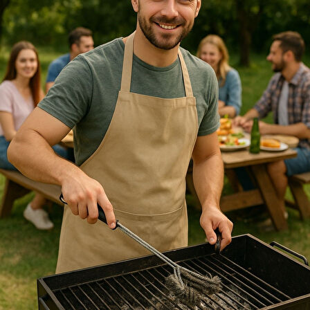 Buffer® Mangal Izgara Temizleme Fırçası – Paslanmaz Çelik Telli, Uzun Saplı Grill Temizlik Aparatı M