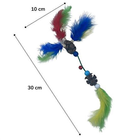 Buffer® Tüylü Tahta Boncuklu Zilli Kedi Oyuncağı Çok Renkli Kedi Oyuncak