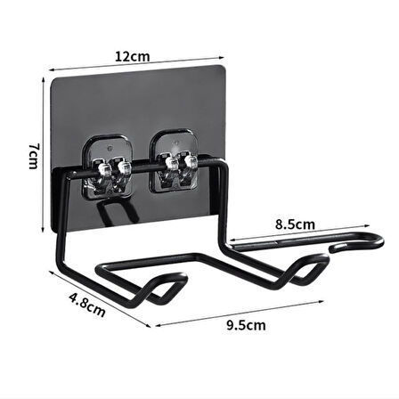 Buffer® Fön Makine Askısı Siyah Yapışkanlı Fön Makine Tutucu