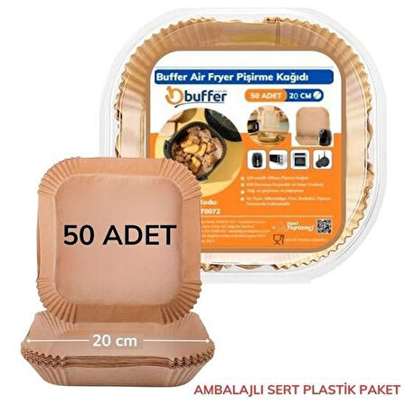 Buffer® 50 Adet Air Fryer Pişirme Kağıdı Tek Kullanımlık Yağ Geçirmez Yapışmaz Kare Tabak Model Pvc