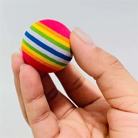 Buffer® 3Lü Gökkuşağı Sünger Kedi Köpek Çiğneme Oyun Topu 4,2 Cm