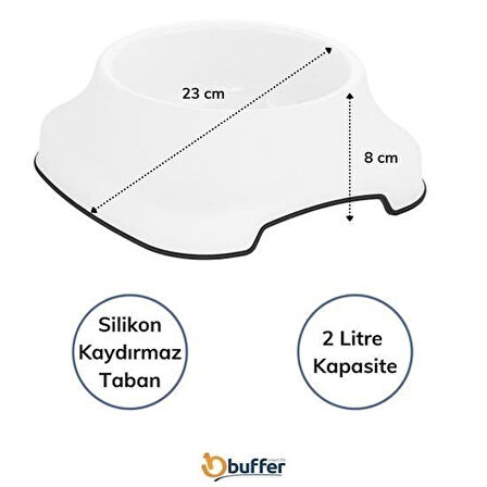 Buffer® Silikon Kaydırmaz Taban Plastik Kedi Ve Köpek Mama Ve Su Kabı 2 L