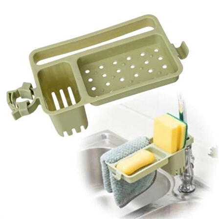 Buffer® Musluğa Takılan Sünger Havlu Askılı Sabun Hazneli Mutfak Banyo Lavabo Düzenleyici Organizer