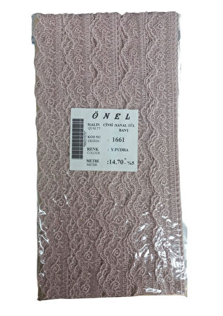 Dantel Polyester Sanal Tül Bant Y.Pudra 14,70 Metre En 6 Cm On-1661-Pu